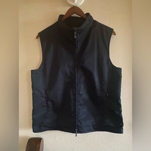 Eileen Fisher High Collar Black Fleece Lined Cotton Blend Zipper Vest